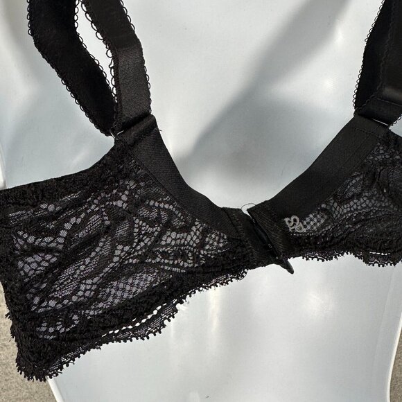 Simone Perele 34F Bra Underwired Black Smooth Floral Mesh Bow Adjustable Straps - Picture 11 of 16
